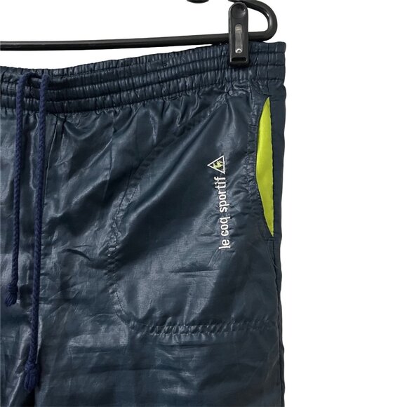 90s Le Coq Sportif Navy Lime Green Windbreaker Jacket Pants 2 Pc Set Size Small - Picture 8 of 13